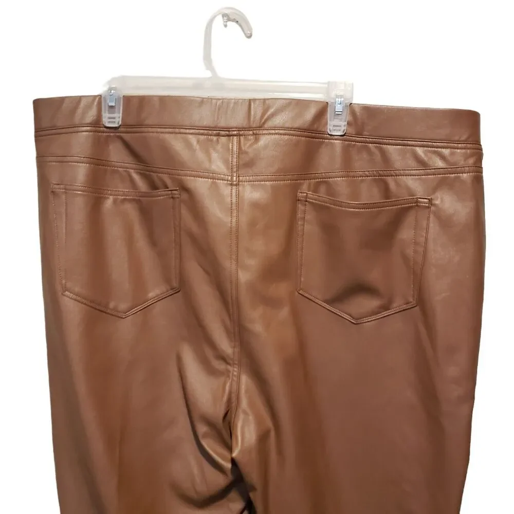 J. Jill High Rise Skinny Leg Pants Womens Faux Leather Brown Pull On Size 3X